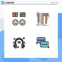 Set of 4 Vector Filledline Flat Colors on Grid for emojis pencil tick designer helpdesk Editable Vector Design Elements