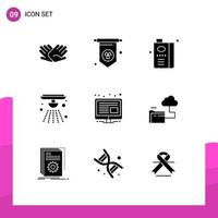 conjunto de 9 iconos de interfaz de usuario modernos símbolos signos para contenido de pantalla alimentos alerta de incendio elementos de diseño vectorial editables vector