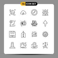 Pack of 16 Modern Outlines Signs and Symbols for Web Print Media such as brain party spring light watch Editable Vector Design Elements