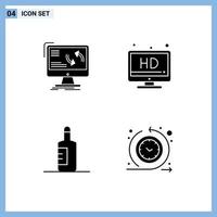 Mobile Interface Solid Glyph Set of 4 Pictograms of synchronization drink data screen cycle time Editable Vector Design Elements