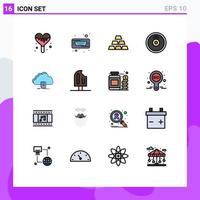 16 Universal Flat Color Filled Lines Set for Web and Mobile Applications file access gold cloud plates Editable Creative Vector Design Elements