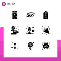 9 User Interface Solid Glyph Pack of modern Signs and Symbols of female player study military education two Editable Vector Design Elements