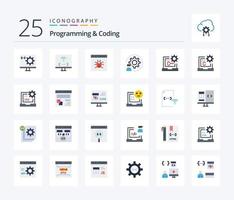 Programación y codificación Paquete de iconos de 25 colores planos que incluye codificación. C. desarrollar. programador. desarrollo vector