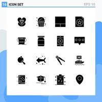 Pack of 16 creative Solid Glyphs of flask water layout wash bucket Editable Vector Design Elements