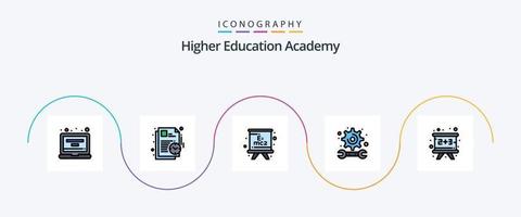 Academy Line Filled Flat 5 Icon Pack Including board. study. formula. engineering. academy vector