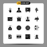 User Interface Pack of 16 Basic Solid Glyphs of present world locker map motel Editable Vector Design Elements