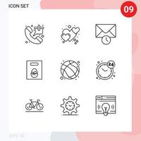 Group of 9 Modern Outlines Set for basketball easter care gift weight Editable Vector Design Elements