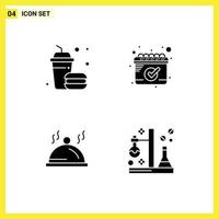 Solid Glyph Pack of 4 Universal Symbols of burger pallat food schedule chemistry Editable Vector Design Elements