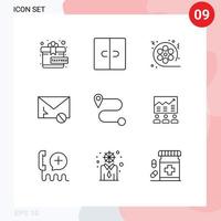 Mobile Interface Outline Set of 9 Pictograms of route sms movie message envelope Editable Vector Design Elements