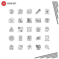 Modern Set of 25 Lines Pictograph of camping light map torch currency Editable Vector Design Elements