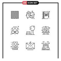 Pack of 9 Modern Outlines Signs and Symbols for Web Print Media such as tie bow greeting card note copy Editable Vector Design Elements