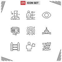Set of 9 Commercial Outlines pack for communication power eye computer apc Editable Vector Design Elements