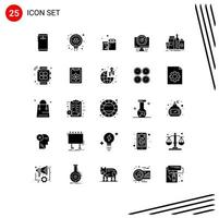 Set of 25 Commercial Solid Glyphs pack for packaging timer search computer tissue roll Editable Vector Design Elements