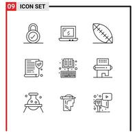 Mobile Interface Outline Set of 9 Pictograms of cooking education sport ebook online Editable Vector Design Elements