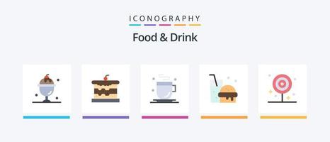 Paquete de 5 iconos planos de comida y bebida que incluye. Comida rápida. alimento. beber. alimento. diseño de iconos creativos vector