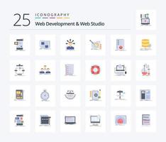 Web Development And Web Studio 25 Flat Color icon pack including content. structure. frame. options. conversion vector