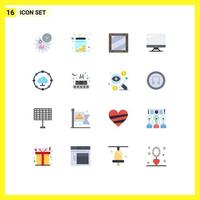 Editable Vector Line Pack of 16 Simple Flat Colors of imac monitor savings computer development Editable Pack of Creative Vector Design Elements