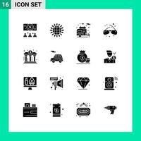 Universal Icon Symbols Group of 16 Modern Solid Glyphs of power banking camping bank view Editable Vector Design Elements