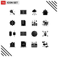 Universal Icon Symbols Group of 16 Modern Solid Glyphs of kitchen drink watch cooking storage Editable Vector Design Elements