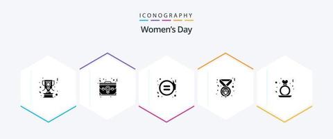 Womens Day 25 Glyph icon pack including feminism. medal. portfolio. award. gender vector