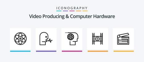 Paquete de íconos de la línea 5 de producción de video y hardware de computadora que incluye dinero. costos estatua. presupuesto. estudio. diseño de iconos creativos vector