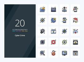20 Cyber Crime line Filled icon for presentation vector