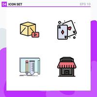 User Interface Pack of 4 Basic Filledline Flat Colors of button equipment box game lab Editable Vector Design Elements