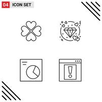 Mobile Interface Line Set of 4 Pictograms of heart analytics favorite heart wireframe Editable Vector Design Elements