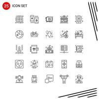 25 Universal Lines Set for Web and Mobile Applications rating seo lock quality coffee shop Editable Vector Design Elements