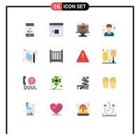 Mobile Interface Flat Color Set of 16 Pictograms of sign man website exerciser dessert Editable Pack of Creative Vector Design Elements