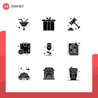 9 User Interface Solid Glyph Pack of modern Signs and Symbols of rose settings insurance gear box Editable Vector Design Elements