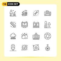 Mobile Interface Outline Set of 16 Pictograms of school measure chain trolley bus transport Editable Vector Design Elements