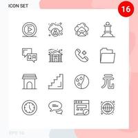 Universal Icon Symbols Group of 16 Modern Outlines of information communication email answer chess Editable Vector Design Elements