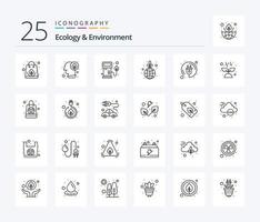 paquete de iconos de 25 líneas de ecología y medio ambiente que incluye energía. ahorrar. boquilla. planeta. verde vector