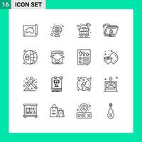 paquete de iconos de vector de stock de 16 signos y símbolos de línea para archivos de cámara web de carpeta segura van elementos de diseño de vector editables