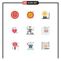 Set of 9 Modern UI Icons Symbols Signs for running exercise bell weding love Editable Vector Design Elements