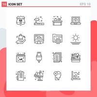 Group of 16 Modern Outlines Set for bag arrow coffee upload apple Editable Vector Design Elements