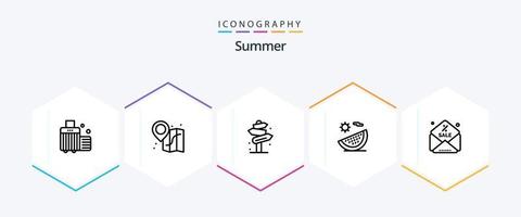 Summer 25 Line icon pack including discount. summer. direction. fruit. beach vector