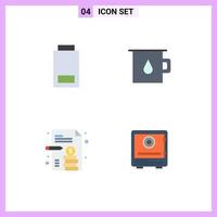 Group of 4 Flat Icons Signs and Symbols for battery business report status pot bank Editable Vector Design Elements