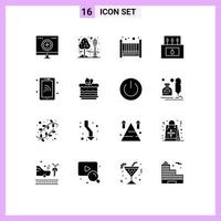 Group of 16 Solid Glyphs Signs and Symbols for smartphone nature park matches adventure Editable Vector Design Elements