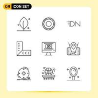 Modern Set of 9 Outlines and symbols such as map movie crypto entertaiment tools Editable Vector Design Elements