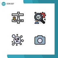 4 User Interface Filledline Flat Color Pack of modern Signs and Symbols of map camera consumers research molecule 96 Editable Vector Design Elements