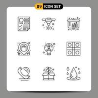 Outline Pack of 9 Universal Symbols of bulb shop assets pin location Editable Vector Design Elements