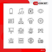 16 Universal Outlines Set for Web and Mobile Applications equipment human hardware face new year Editable Vector Design Elements