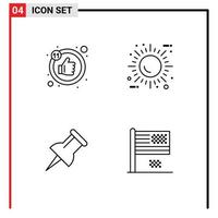 Line Pack of 4 Universal Symbols of like pin sun ecology collapse Editable Vector Design Elements