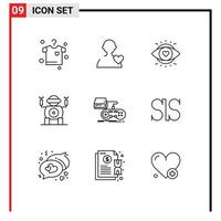 Outline Pack of 9 Universal Symbols of play gaming education game toy Editable Vector Design Elements