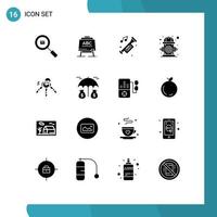 User Interface Pack of 16 Basic Solid Glyphs of life control board city noise Editable Vector Design Elements