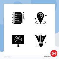 Group of 4 Solid Glyphs Signs and Symbols for notes office data place signal Editable Vector Design Elements