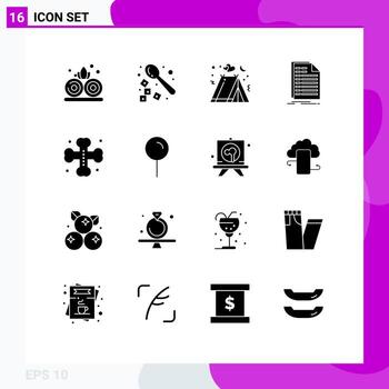 conjunto moderno de 16 pictogramas de glifos sólidos de elementos de diseño vectorial editables de excel de factura de vacaciones de declaraciones cruzadas vector
