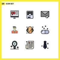 Pictogram Set of 9 Simple Filledline Flat Colors of student user play man sms Editable Vector Design Elements